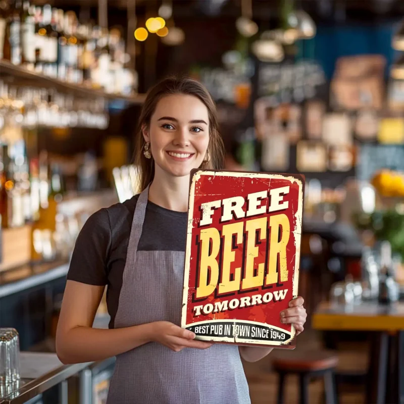Free Beer Tomorrow - DIY Metall-Bar-Poster