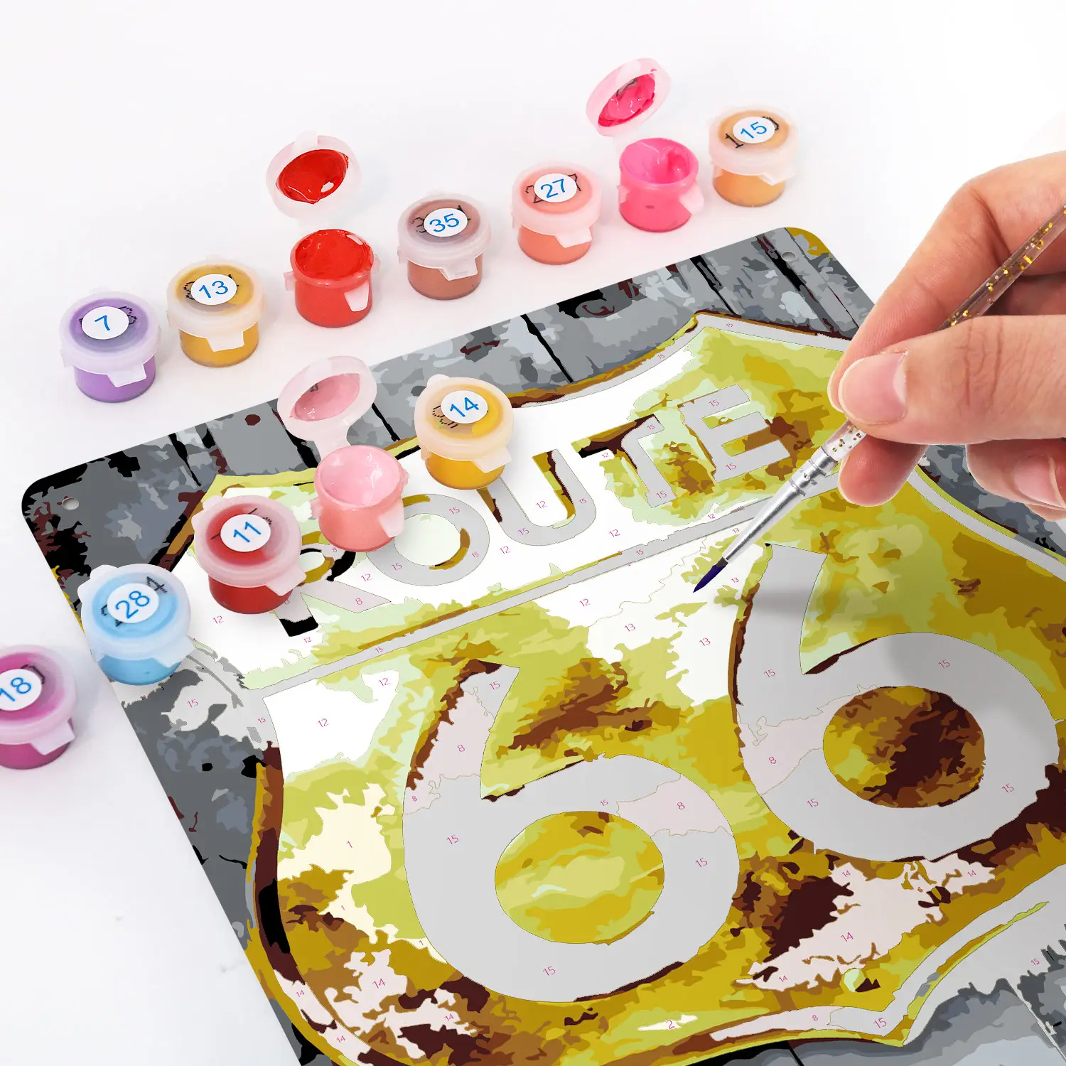 Route 66 Poster in Metallo Fai-da-Te 3 17 19 1 Dipinti fai-da-te - Dipingi per numeri - Diamond Painting