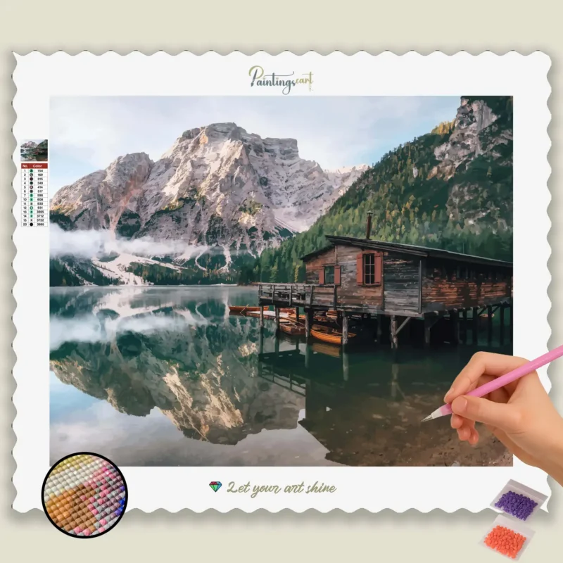 555052_base-diamond-painting-paintingscart Maison de montagne et lac