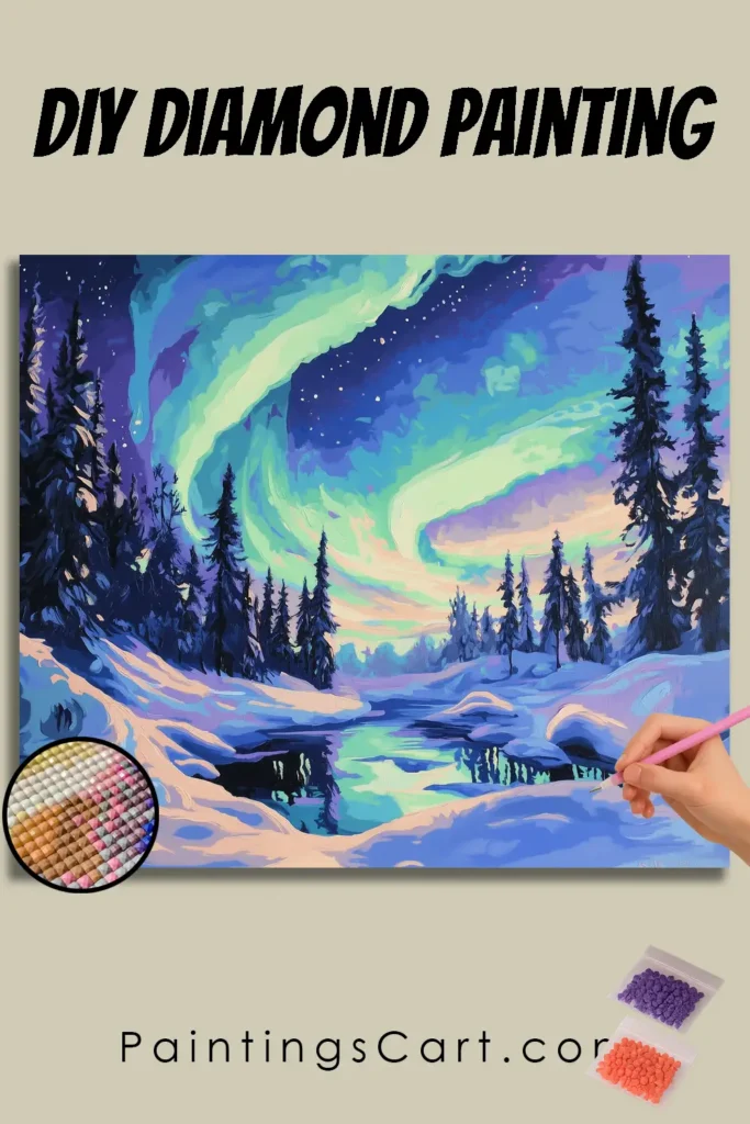 Noorderlicht boven besneeuwd landschap 