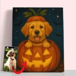 Niedlicher Hund im Kürbis – Individuelles Halloween-Haustierporträt