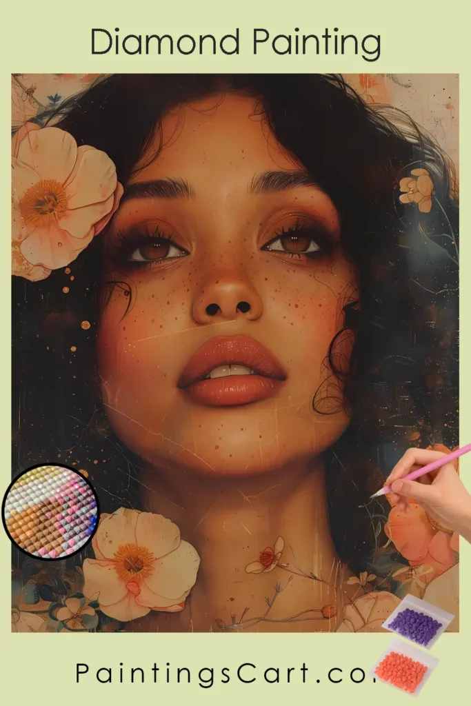 Belle Femme avec Fleurs 1 Afro American Easter 11630 pin diamond painting paintingscart 683x1024 1 DIY paintings - Paint by numbers - Diamond Painting