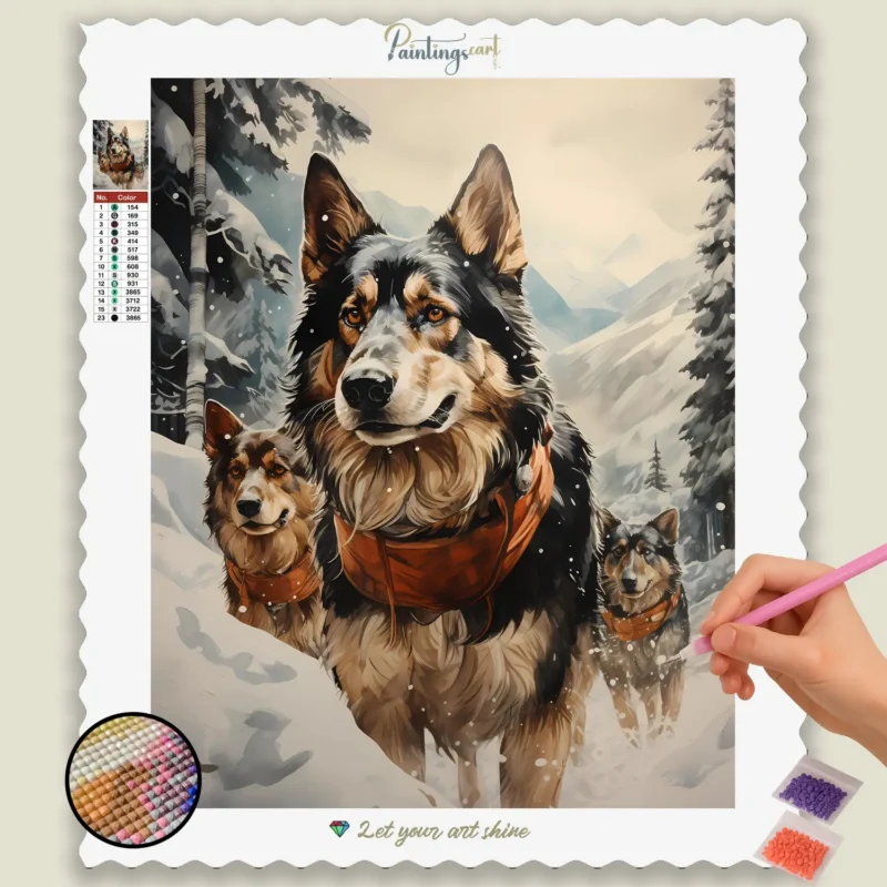 Alaska_1147_base-diamond-painting-paintingscart Chiens Mignons dans la Neige