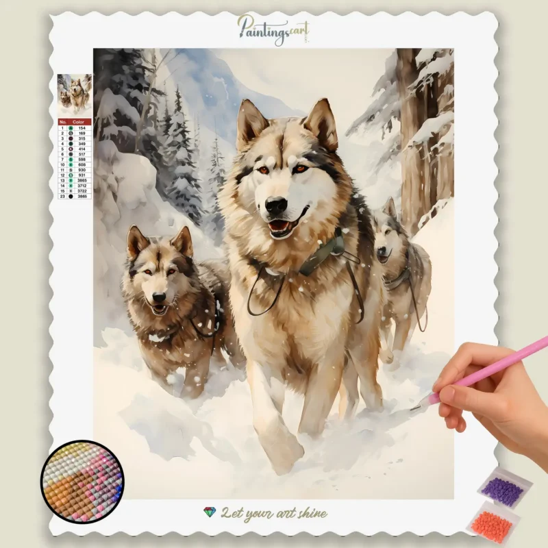 Alaska_1248_base-diamond-painting-paintingscart Ulve Løbende i Sne