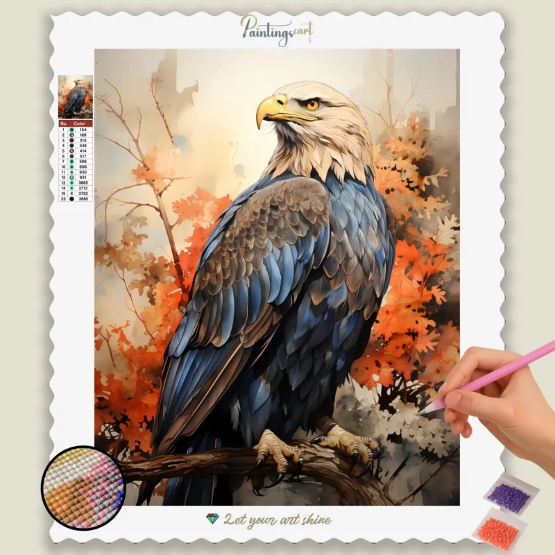 Alaska_1349_base-diamond-painting-paintingscart Aigle assis sur une branche
