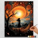 Abstraktes Mädchen und Baum