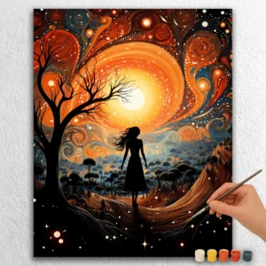 Abstraktes Mädchen und Baum