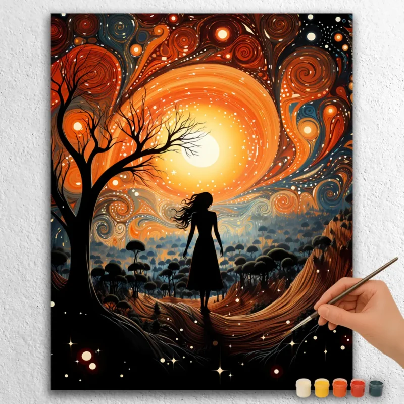 Abstraktes Mädchen und Baum