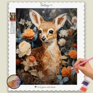 Fawn Deer and Flowers