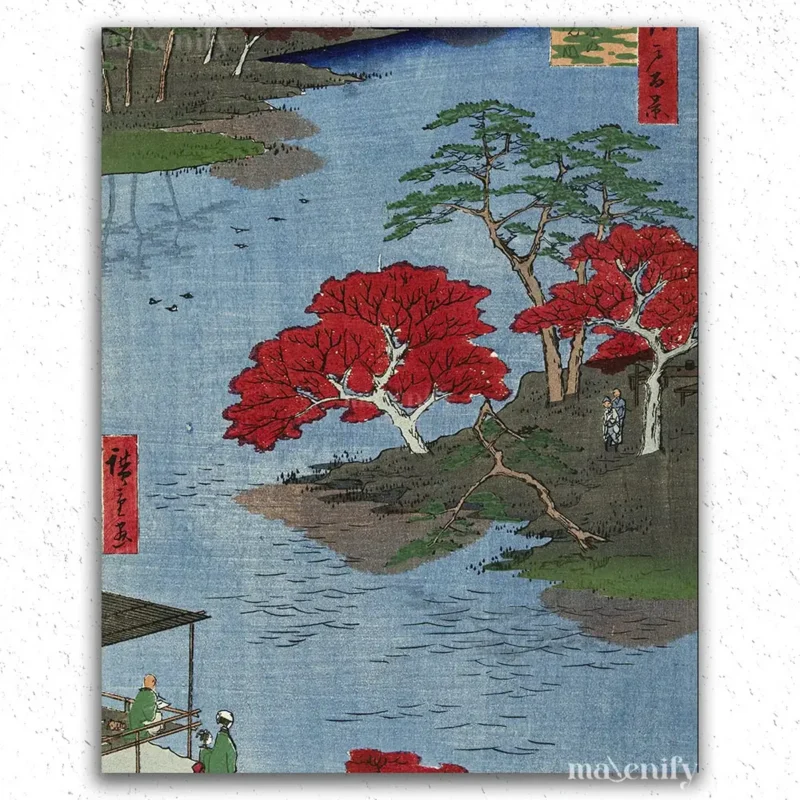 Automne-au-sanctuaire-d'Akiba-à-Ukiji-1857-estampes-japonaises-vintage-d'Utagawa-Hiroshige Automne au sanctuaire Akiba à Ukiji