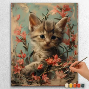 Diamantbilder und Malen nach Zahlen 18 Baby Cat and Flowers