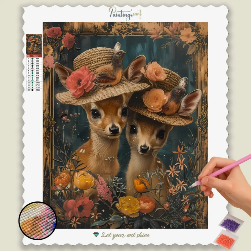 Baby_Animals_Easter_10251_base-diamond-painting-paintingscart Två hjortar med hatt