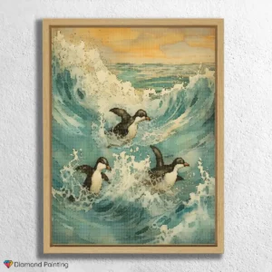 Pingüino Surfista sobre las Olas