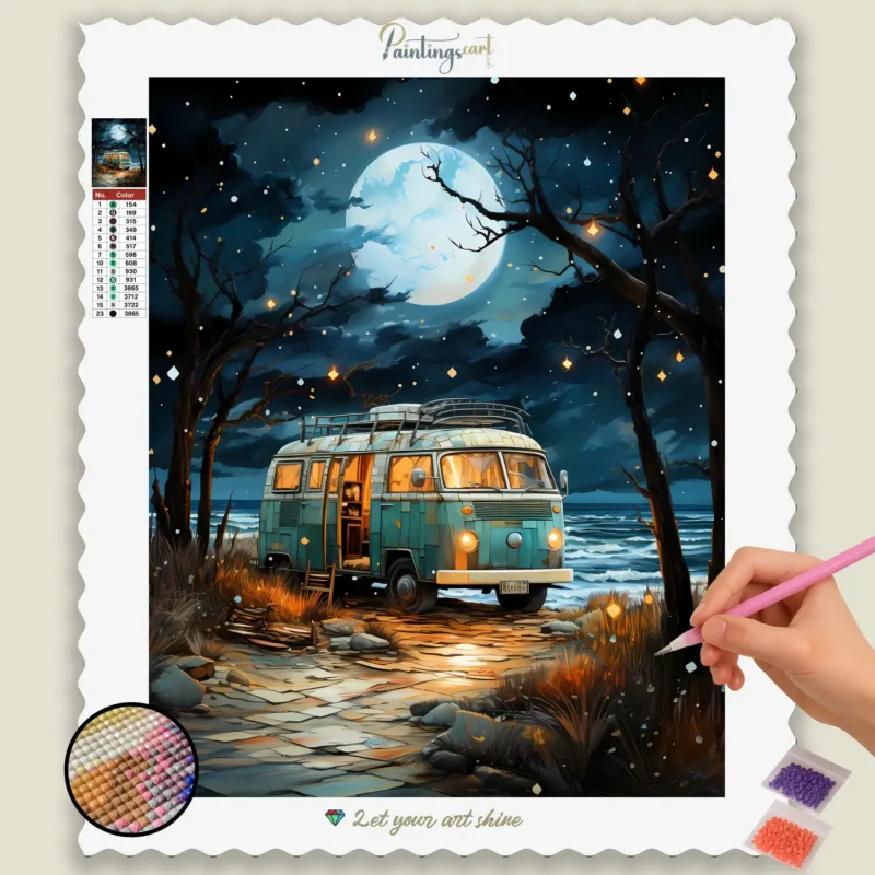 Beach_Vacation_2437_base-diamond-painting-paintingscart Strandferie i Månelys