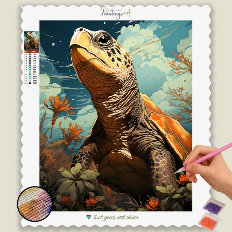 Beach_Vacation_34443_base-diamond-painting-paintingscart Sköldpadda på stranden