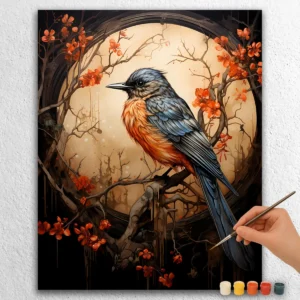 Spatz in verbranntem Orangenszenario