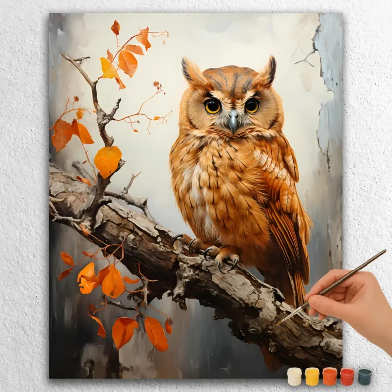 Hibou Orange Brûlé sur une Branche