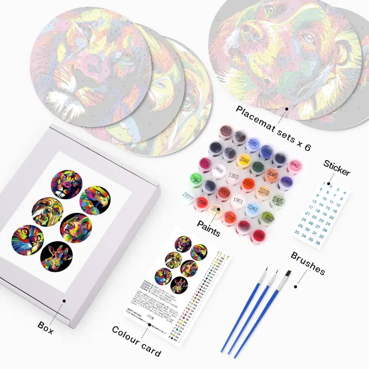 Farverige Dyreservietter - Mal efter tal 1 Farverige Dyreservietter - Mal efter tal