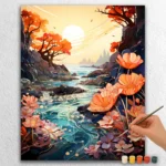 Rosa Blumen und Fluss