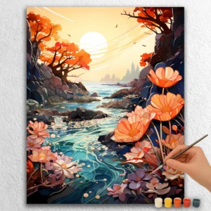 Roze Bloemen en Rivier