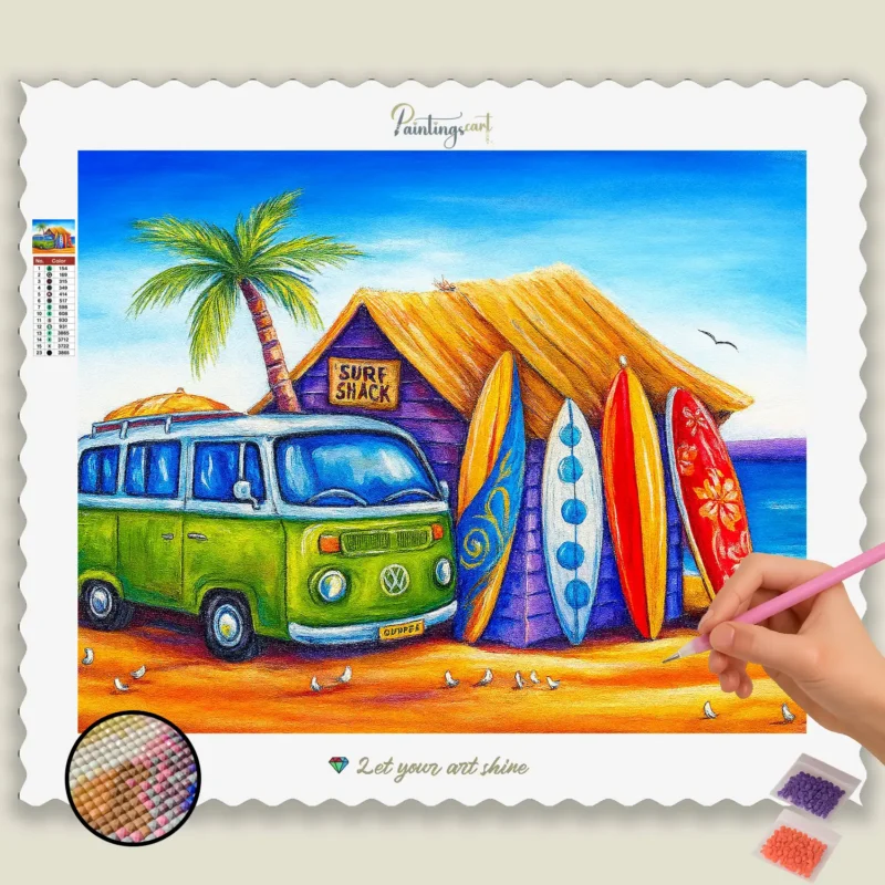 Car_and_beach_base-diamond-painting-paintingscart Fahrzeug am Strand