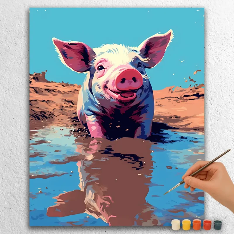 Ferme-Style-Dessin-Animé-13657 Cochon à la Ferme