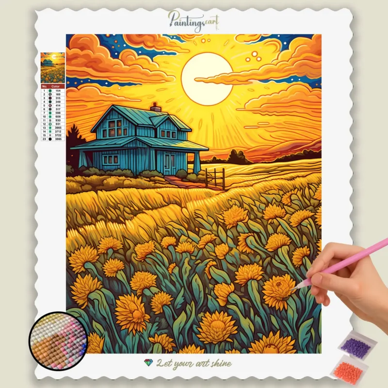 Cartoon-Style_Farm_16660_base-diamond-painting-paintingscart Huis in de Bloemenvelden