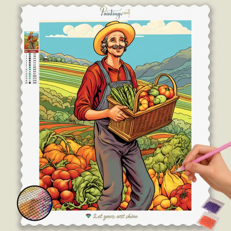 Cartoon-Style_Farm_17661_base-diamond-painting-paintingscart Boer in het veld