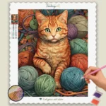 Chat avec des pelotes de laine