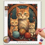 Cat and Kittens with Yarn Balls