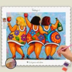 Freudige Damen in Bunten Kleidern