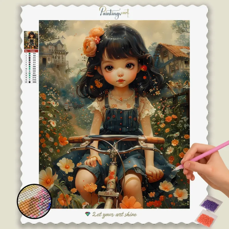 Chibi_Summer_69743_base-diamond-painting-paintingscart Bébé Fille Mignonne sur Cycle