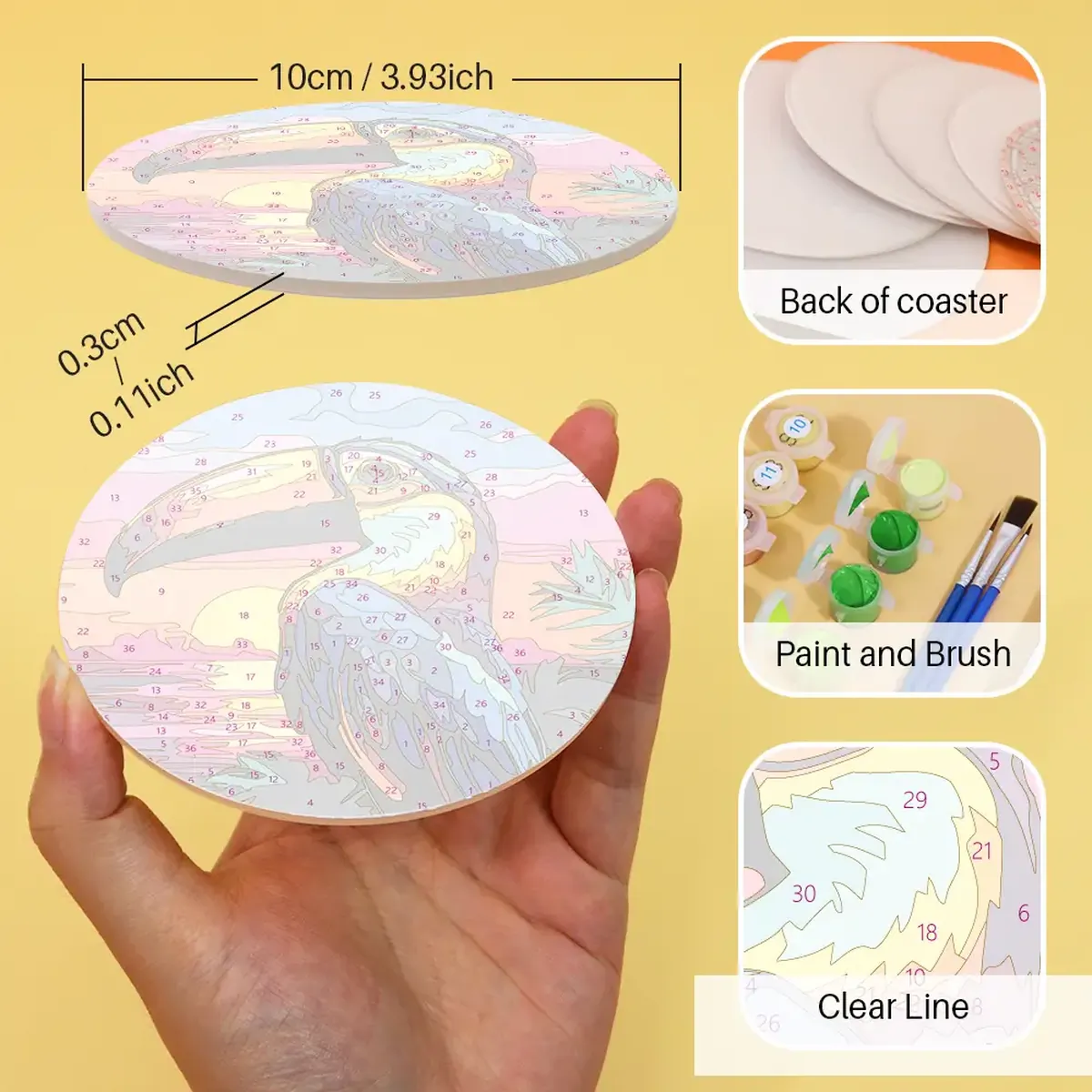 Uccelli Colorati - Sottobicchiere per Birra Fai da Te Dipingi per Numeri 3 Uccelli Colorati - Sottobicchiere per Birra Fai da Te Dipingi per Numeri