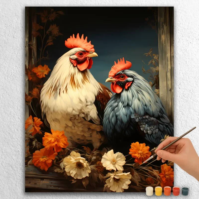 Animali-da-Fattoria-Carini-3972 Gallo e Gallina Bianchi e Blu