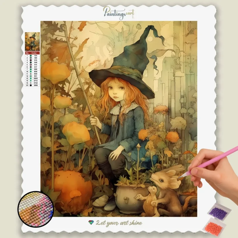Cute_Witches_Diamond_Paintings_PCART7_base-diamond-painting-paintingscart Söt häxa med svart hatt