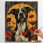 Chien Noir Mignon et Fleurs