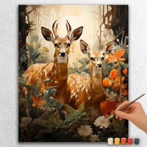 Flowers and Two Deer
