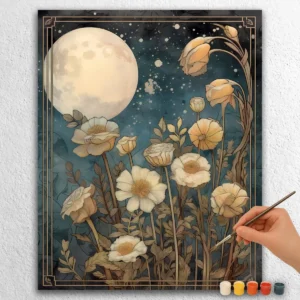 Verzauberter Mond und weiße Blumen