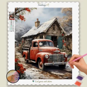 Winter House and Vintage Car