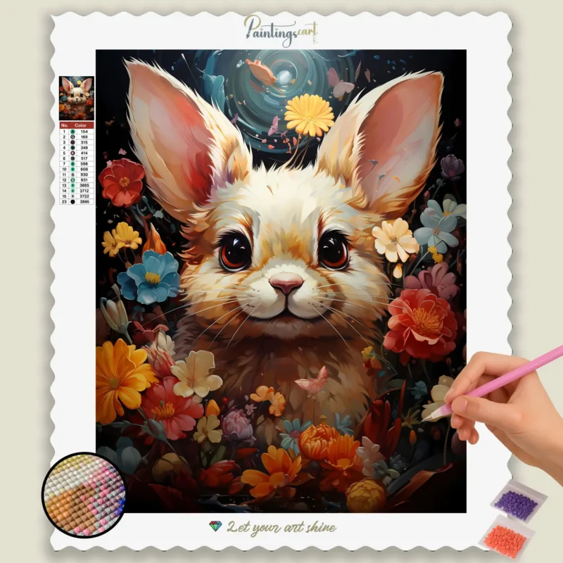Kawaii_Animal_202025_base-diamond-painting-paintingscart Cute Bunny in Flowers