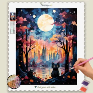 Black Cat and Cityscape