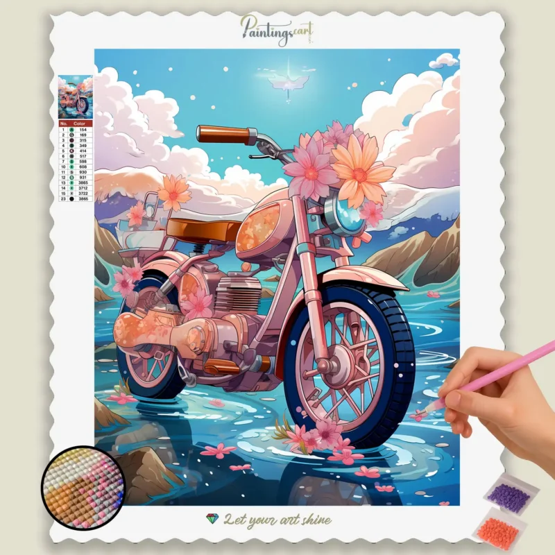 Kawaii_BEach_182084_base-diamond-painting-paintingscart Bicicletta su una Spiaggia
