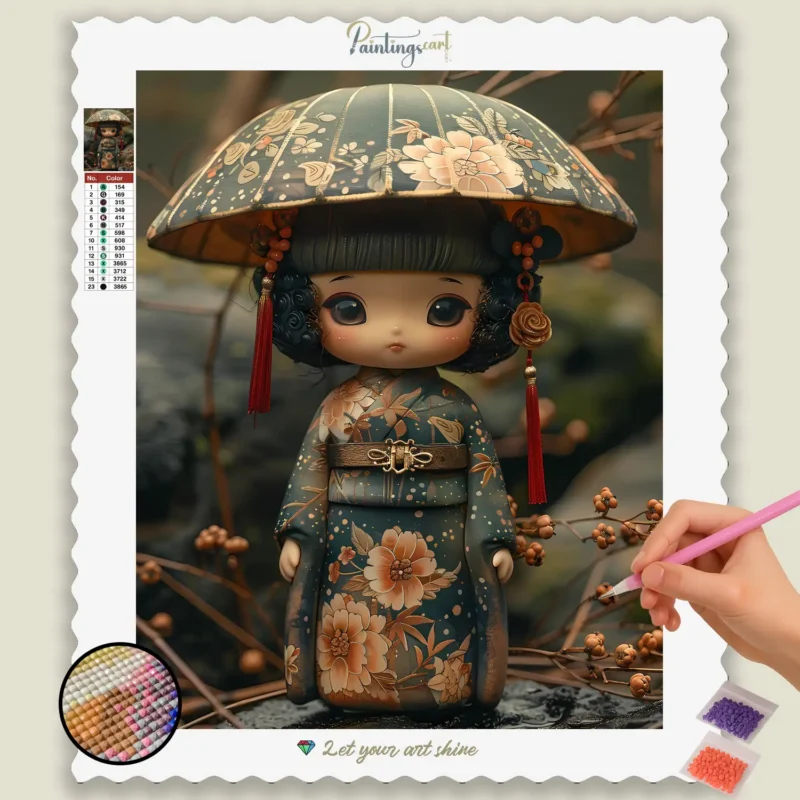 Fille Mignonne avec Parapluie Kawaii