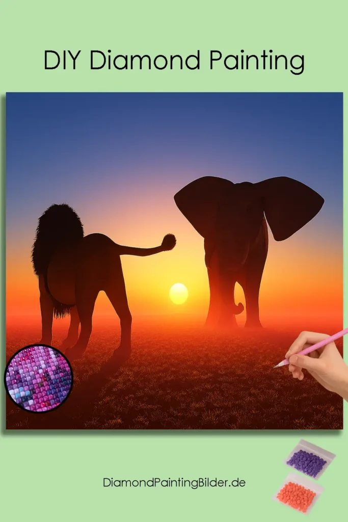 Lowe und Elefant pin diamond painting paintingscart 683x1024 1 DIY paintings - Paint by numbers - Diamond Painting