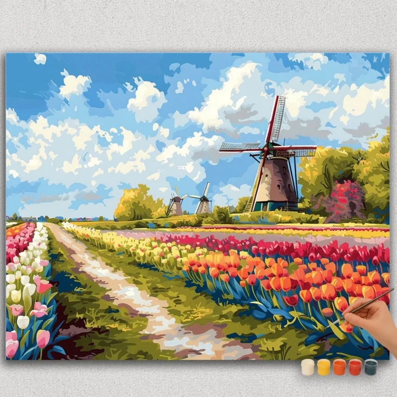 Paint-By-Numbers-DIamond-Painting-HORPN-35 Windmill in Flower Fields
