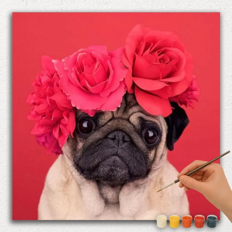 Målning-efter-nummer-diamantmålning-kvadrat-jp-42 Rosor och Hundar