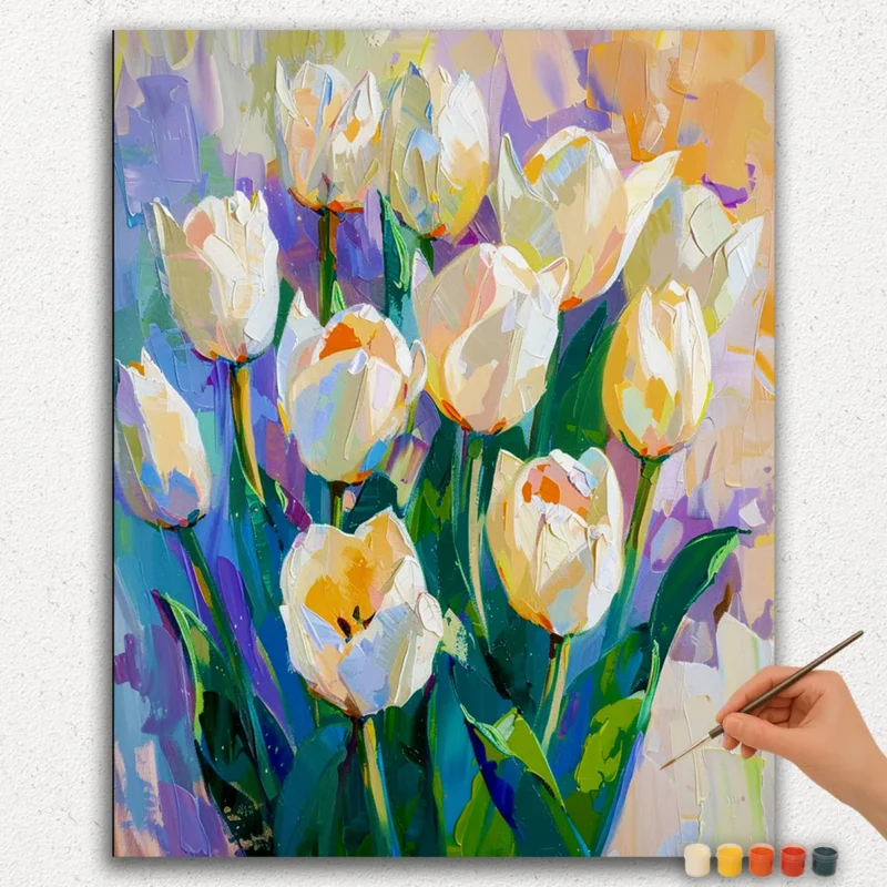 Schilder-op-Nummer-Diamant-Schilderen-Ver-JPE-25 Witte Tulpen - Schilder op Nummer