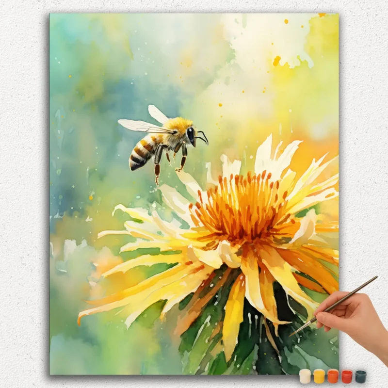Paint-By-Numbers-DIamond-Painting-Ver-JPE-93 Bee on Flower - Paint by Numbers