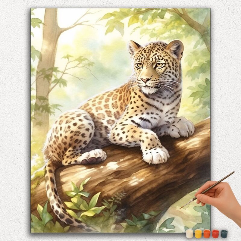 Paint-By-Numbers-DIamond-Painting-Ver-PNV-12 Leopard på Træ