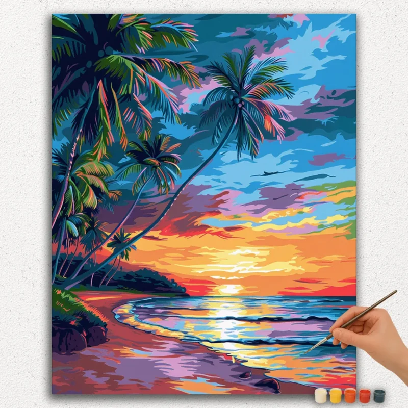 Paint-By-Numbers-DIamond-Painting-Ver-PNV-126 Trees on Beach